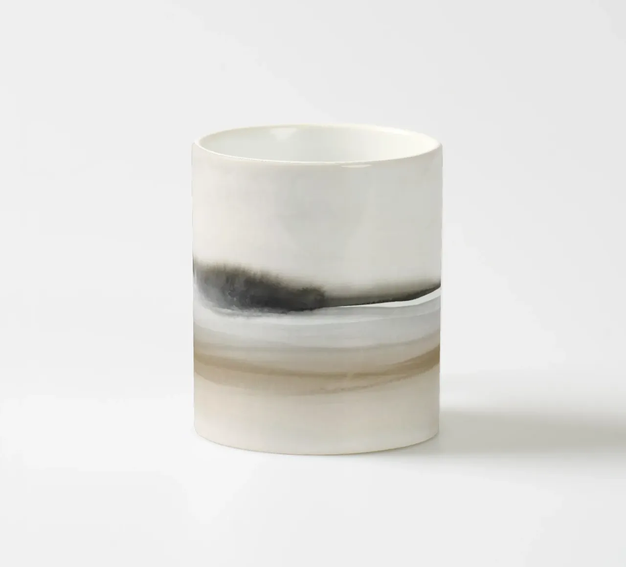 Beige and black watercolor foggy landscape ceramic mug by NouveauPrints