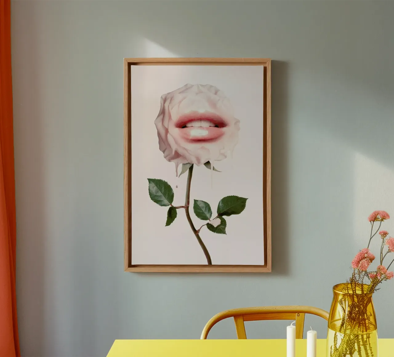 Glossy Rose canvas met Baklijst van Jonas Loose