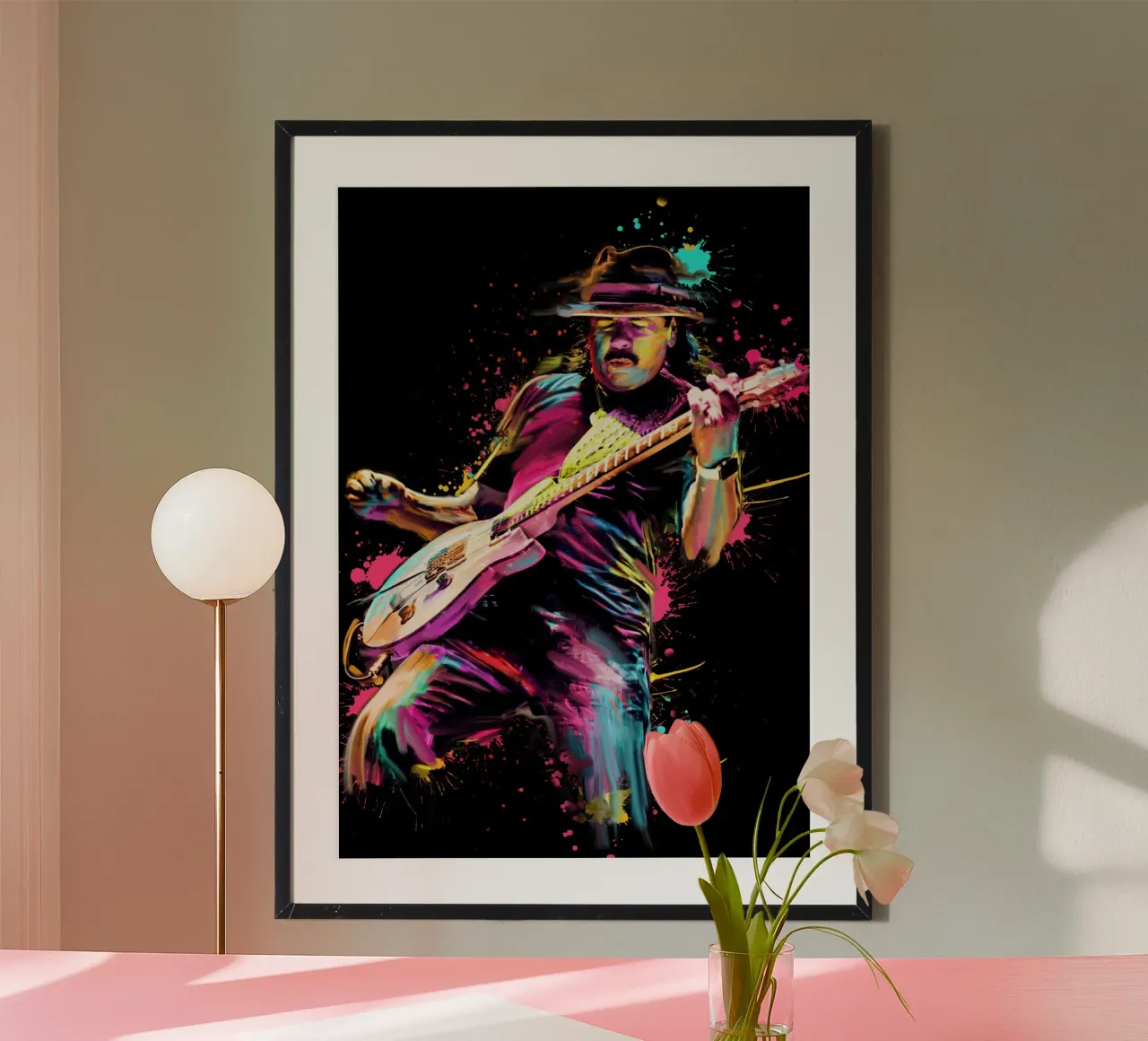 Carlos Santana astratto colorato pop art poster con telaio in plastica da Hantamrata