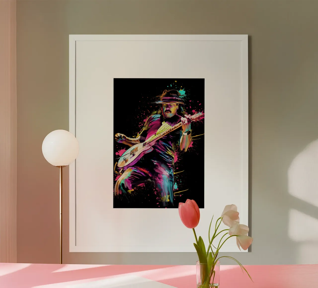 Carlos Santana astratto colorato pop art poster con telaio in plastica da Hantamrata