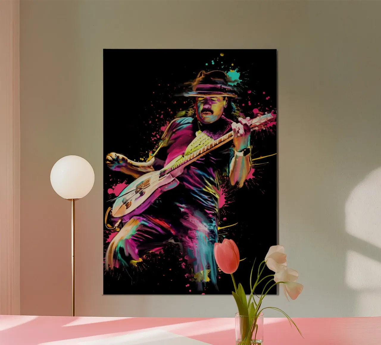 Carlos Santana astratto colorato pop art poster con telaio in plastica da Hantamrata