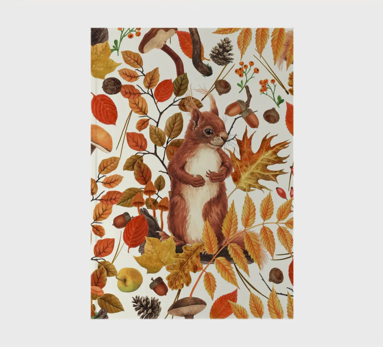 Écureuils d'automne et flore automnale sur fond blanc cassé carnet de notes de Painted Nature