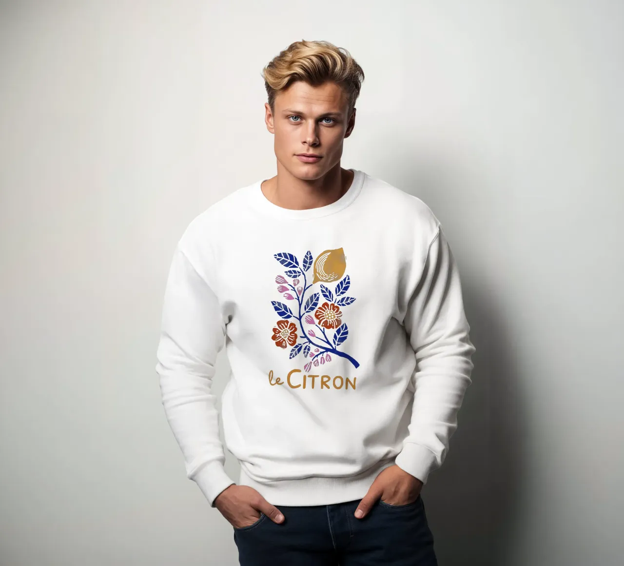 Le Citron - Impresión botánica de limones en estilo linograbado sudadera de showmemars