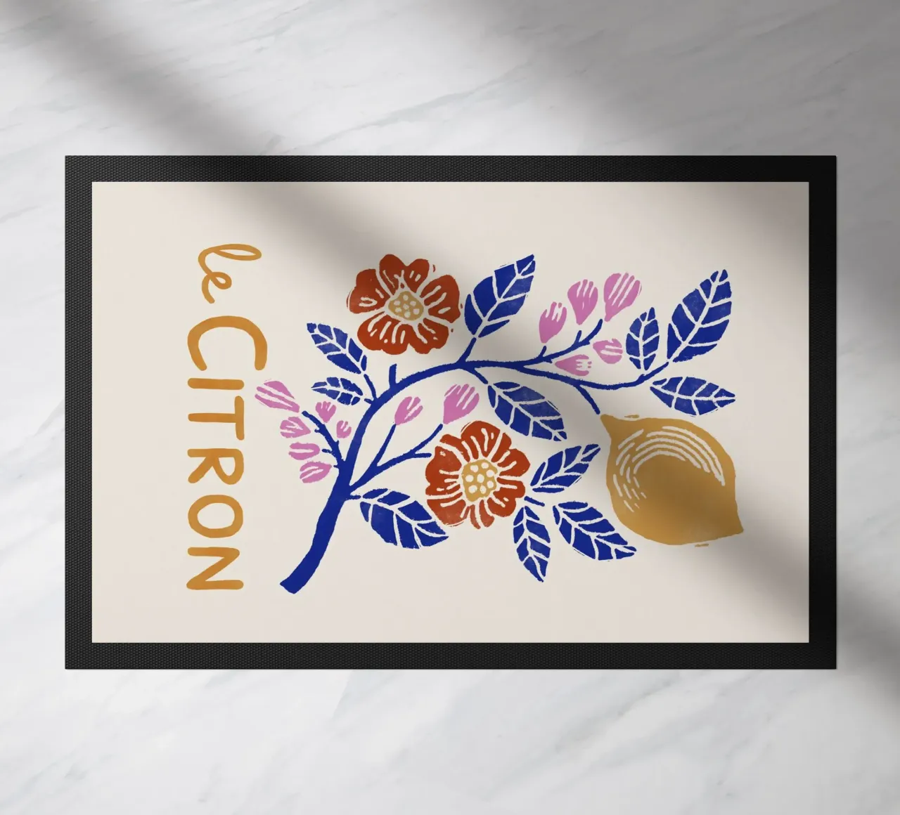 Le Citron - Impresión botánica de limones en estilo linograbado felpudo de showmemars