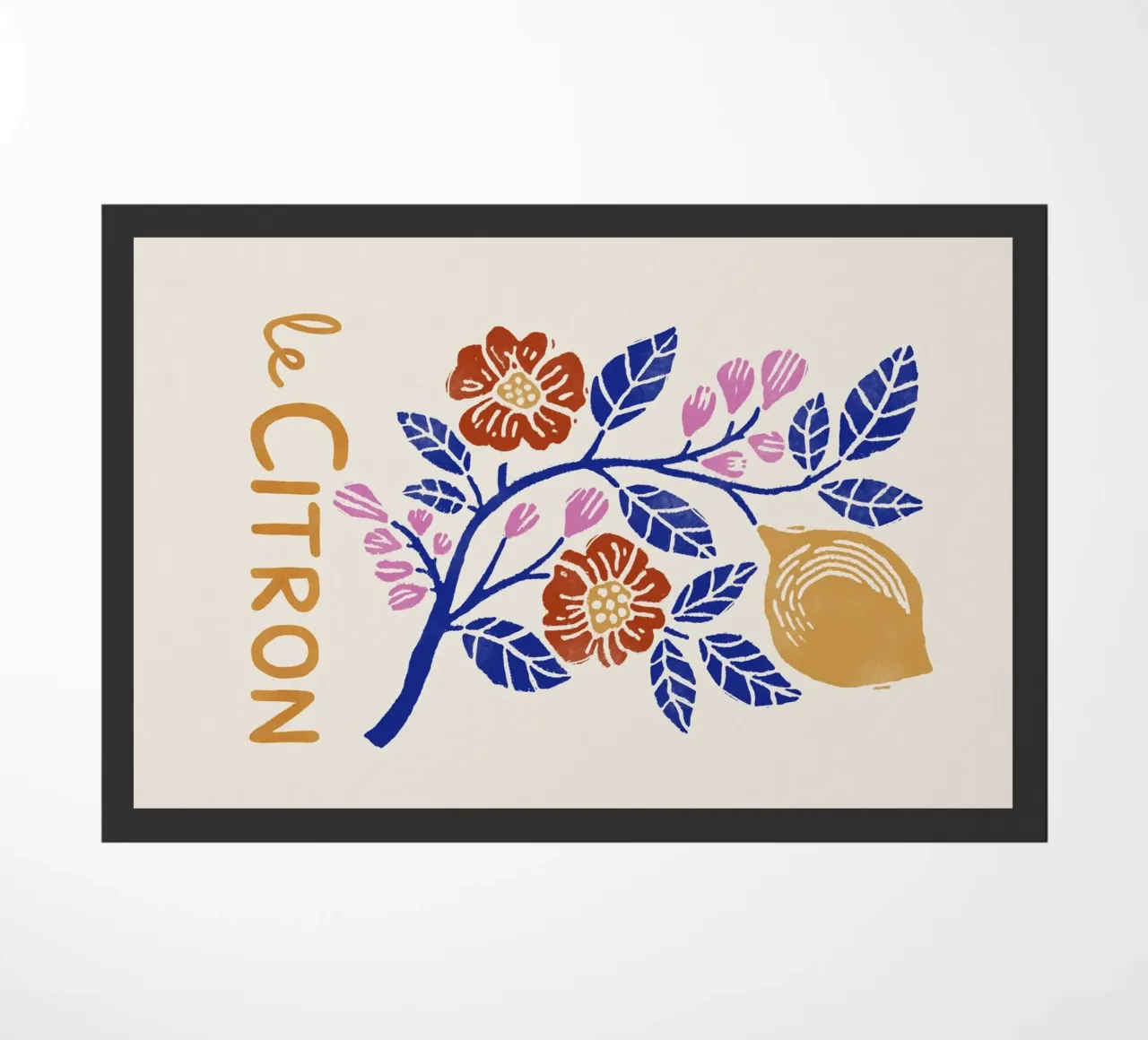 Le Citron - Impresión botánica de limones en estilo linograbado felpudo de showmemars
