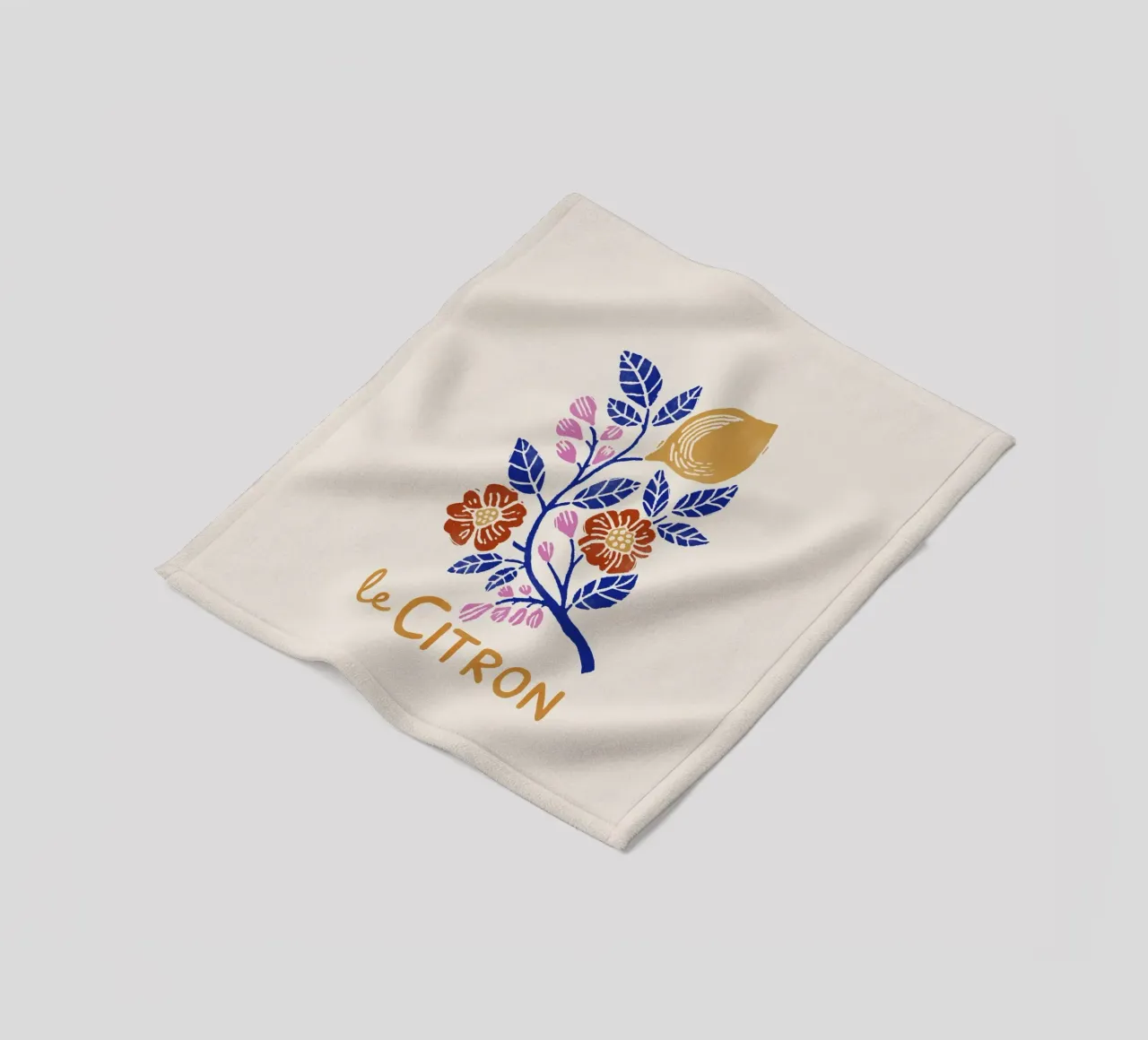 Le Citron – Botanical Lemon Art Print in Lino Cut Style fleece blanket by showmemars