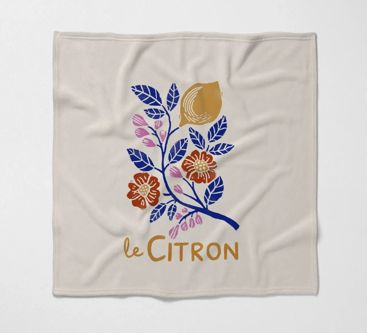Le Citron – Botanical Lemon Art Print in Lino Cut Style fleece blanket by showmemars