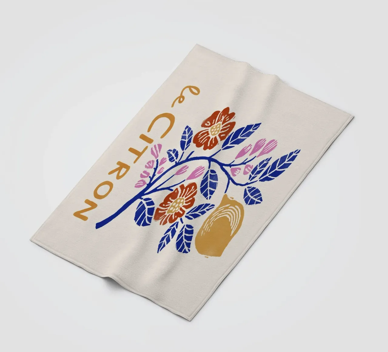 Le Citron – Botanical Lemon Art Print in Lino Cut Style fleece blanket by showmemars