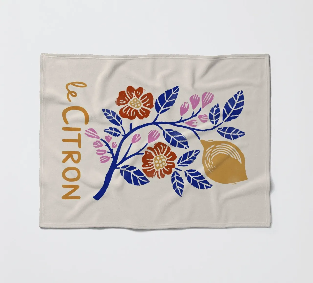 Le Citron – Botanical Lemon Art Print in Lino Cut Style fleece blanket by showmemars