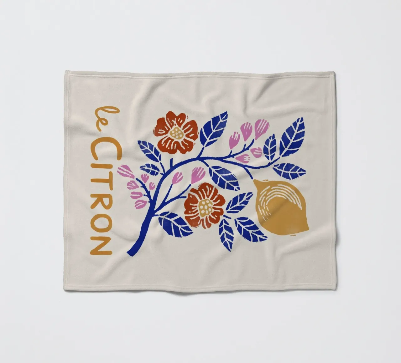 Le Citron – Botanical Lemon Art Print in Lino Cut Style fleece blanket by showmemars