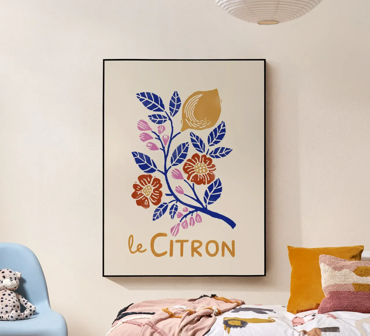 Le Citron - Impresión botánica de limones en estilo linograbado metacrilato de showmemars