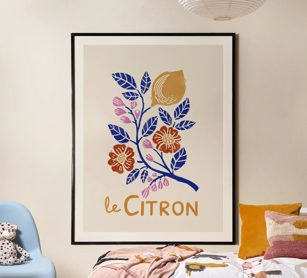 Le Citron - Botanischer Zitronen-Kunstdruck im Linolschnitt-Stil Hahnemühle von showmemars