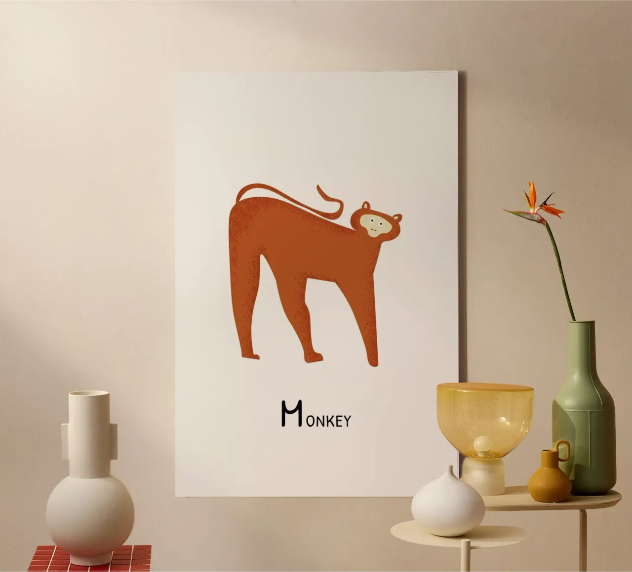 M for Monkey tela con Cornice a cassetta da Little Flourishes