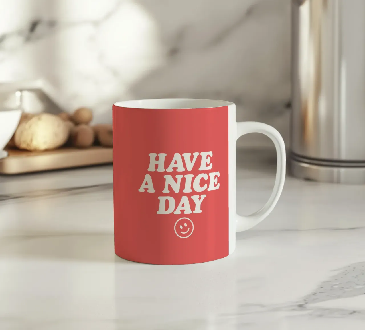 Have a Nice Day Red and White Typography Print ceramic mug by THE MOTIVATED TYPE