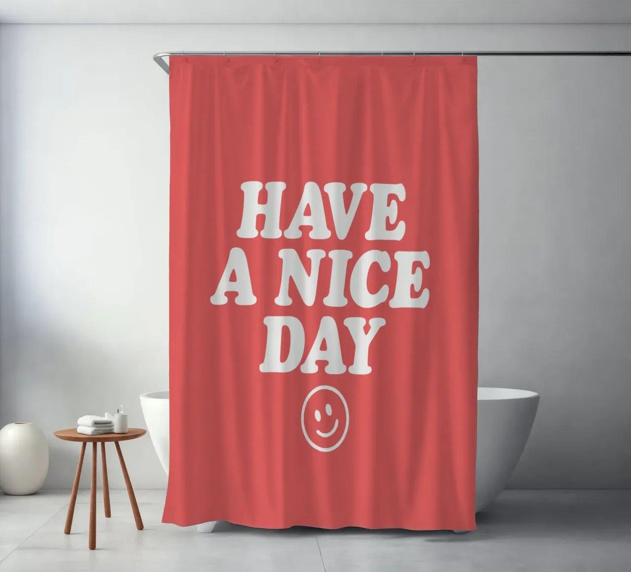 Have a Nice Day Red and White Typography Print shower curtain by THE MOTIVATED TYPE