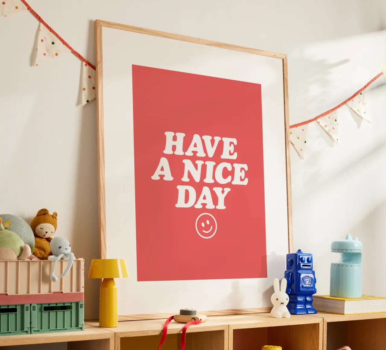 Have a Nice Day Stampa tipografica in bianco e rosso poster con telaio in alluminio da THE MOTIVATED TYPE