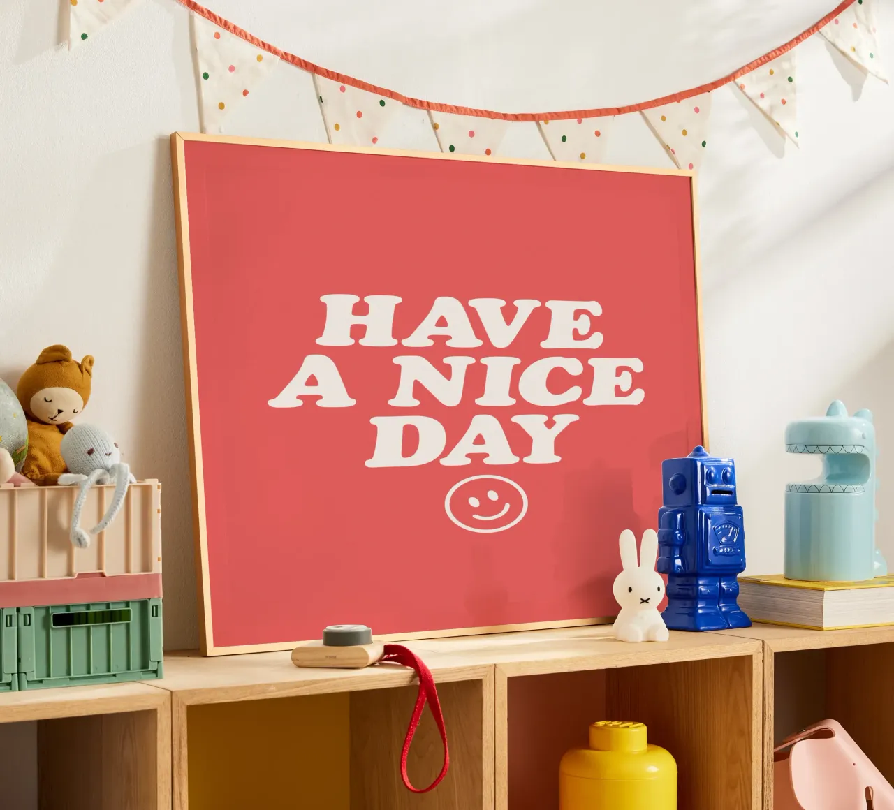 Have a Nice Day Stampa tipografica in bianco e rosso poster con telaio in alluminio da THE MOTIVATED TYPE