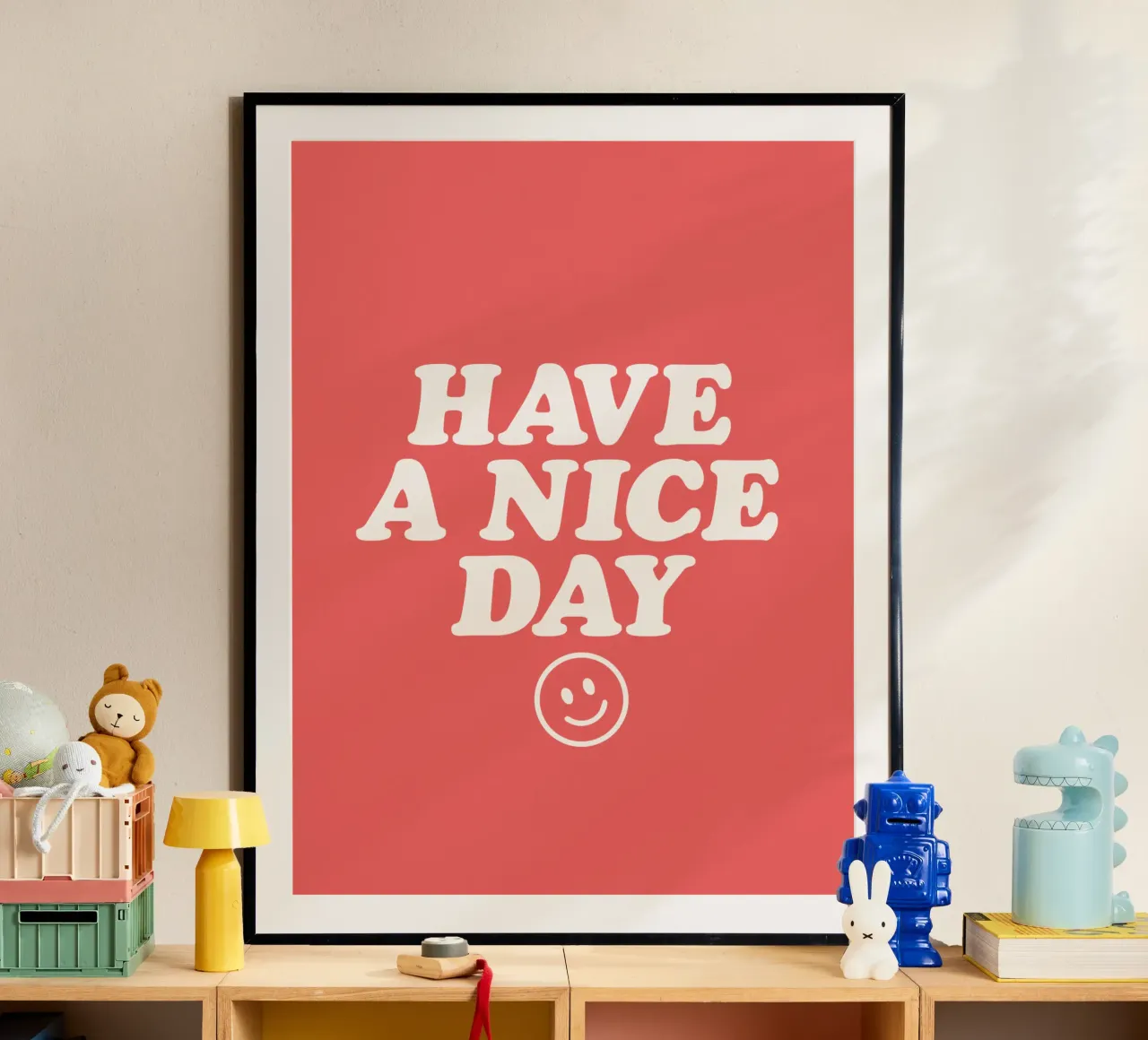 Have a Nice Day Stampa tipografica in bianco e rosso poster con telaio in alluminio da THE MOTIVATED TYPE