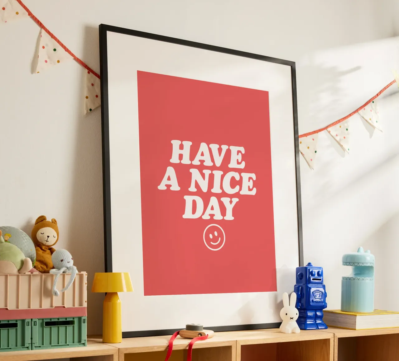 Have a Nice Day Stampa tipografica in bianco e rosso poster con telaio in alluminio da THE MOTIVATED TYPE