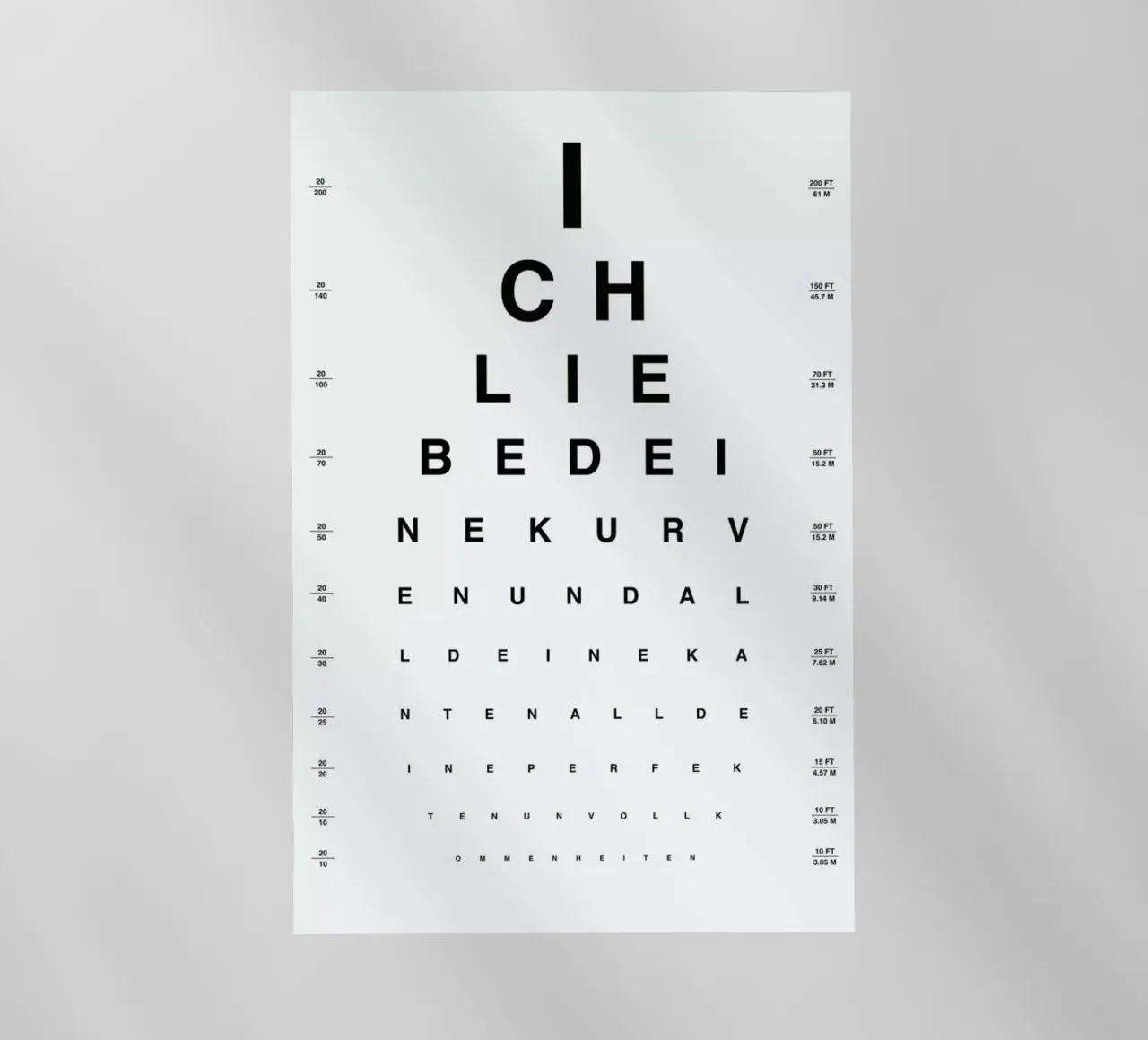 Eye Chart Ich Liebe Dich pellicola backlit da daylight design studio