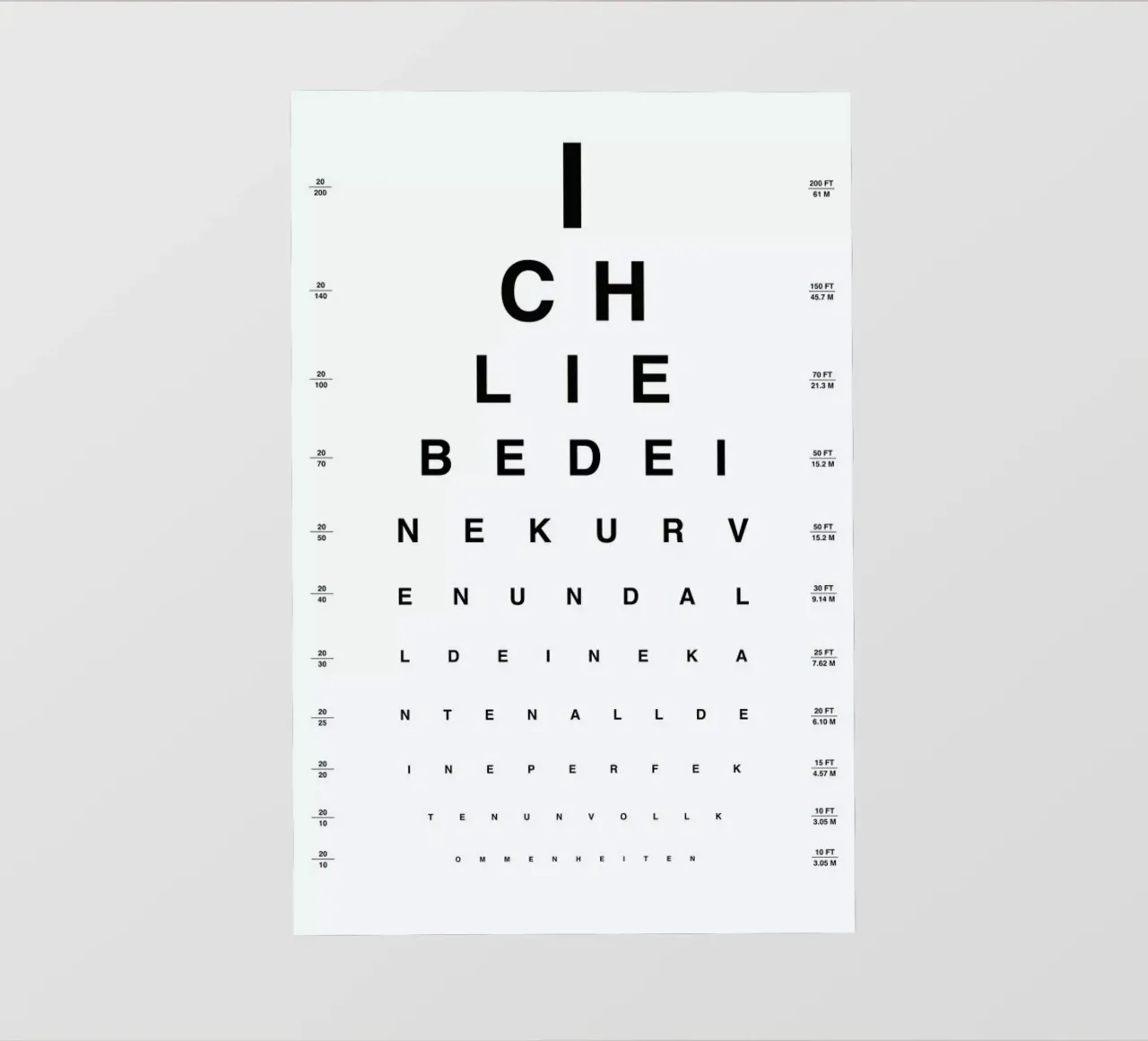Eye Chart Ich Liebe Dich pellicola backlit da daylight design studio