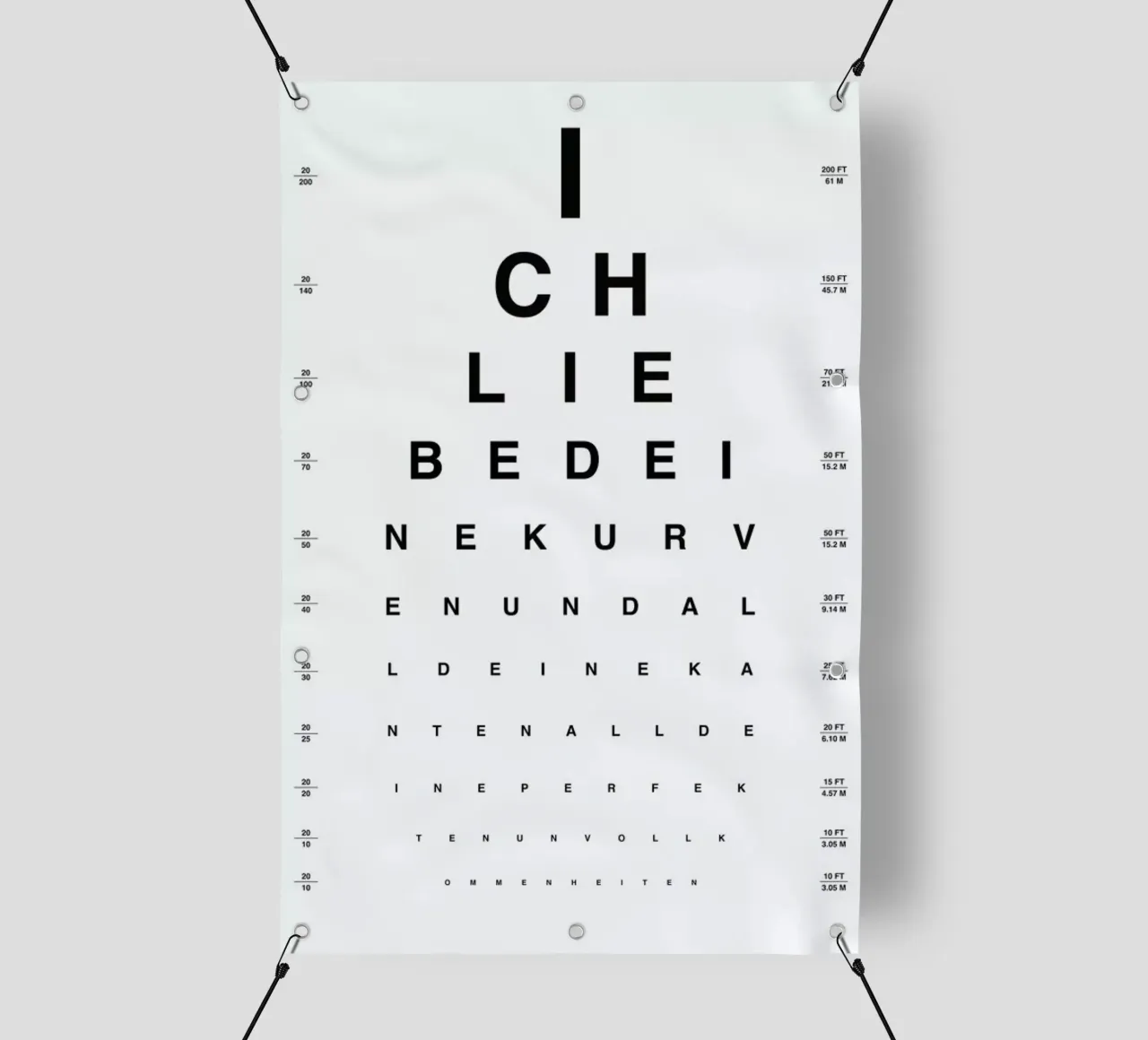 Eye Chart Ich Liebe Dich telo in pvc da daylight design studio