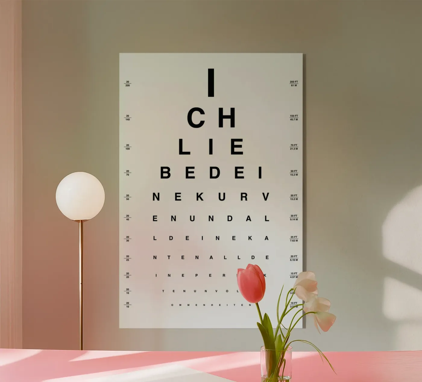 Eye Chart Ich Liebe Dich plexiglass da daylight design studio