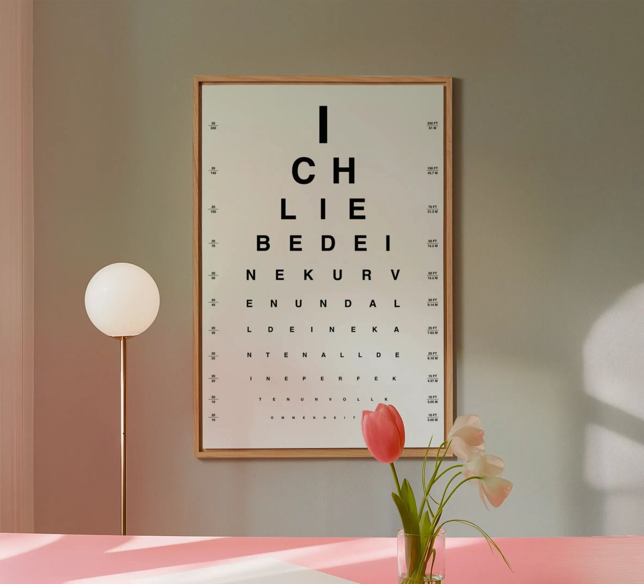 Eye Chart Ich Liebe Dich alluminio dibond da daylight design studio