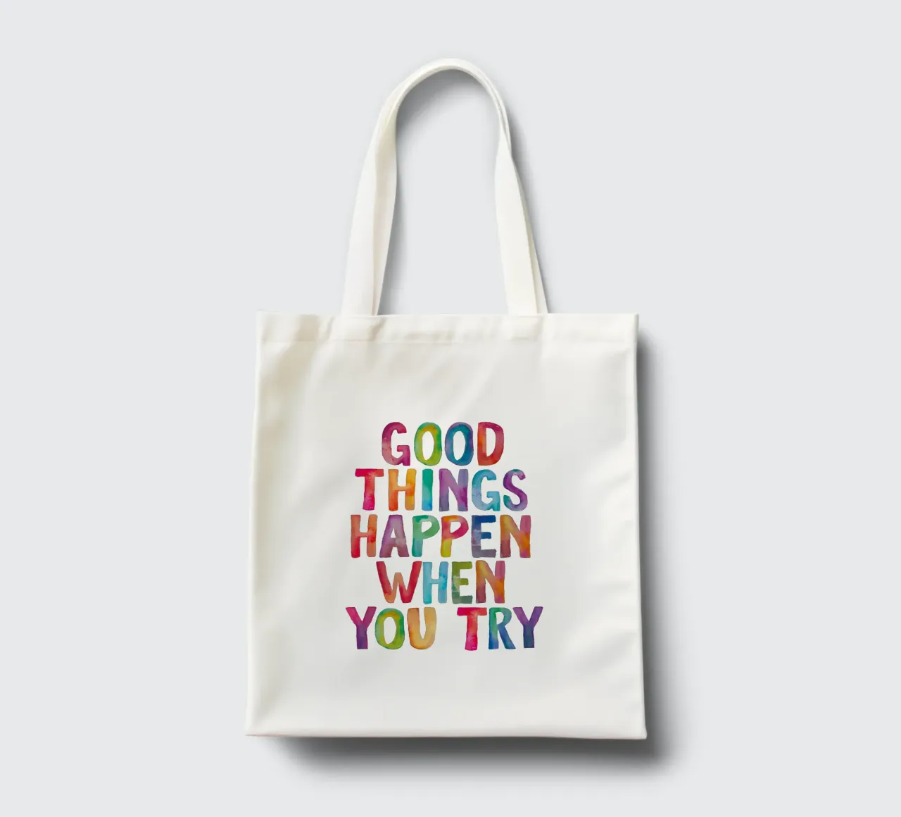 Succedono cose belle quando si prova il design tipografico arcobaleno borsa in juta da THE MOTIVATED TYPE