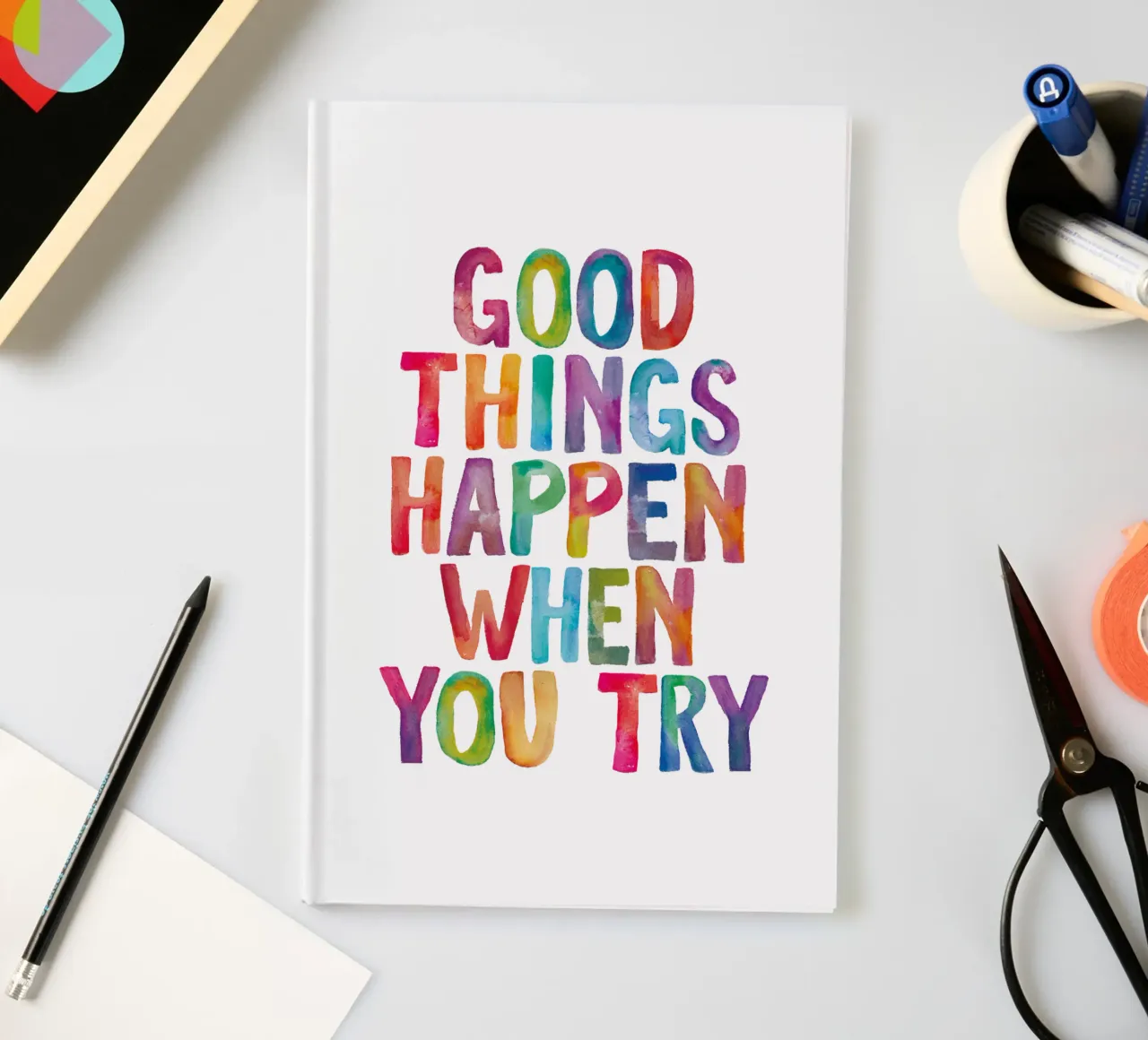 Good Things Happen When You Try Rainbow Typography Design notebook by THE MOTIVATED TYPE