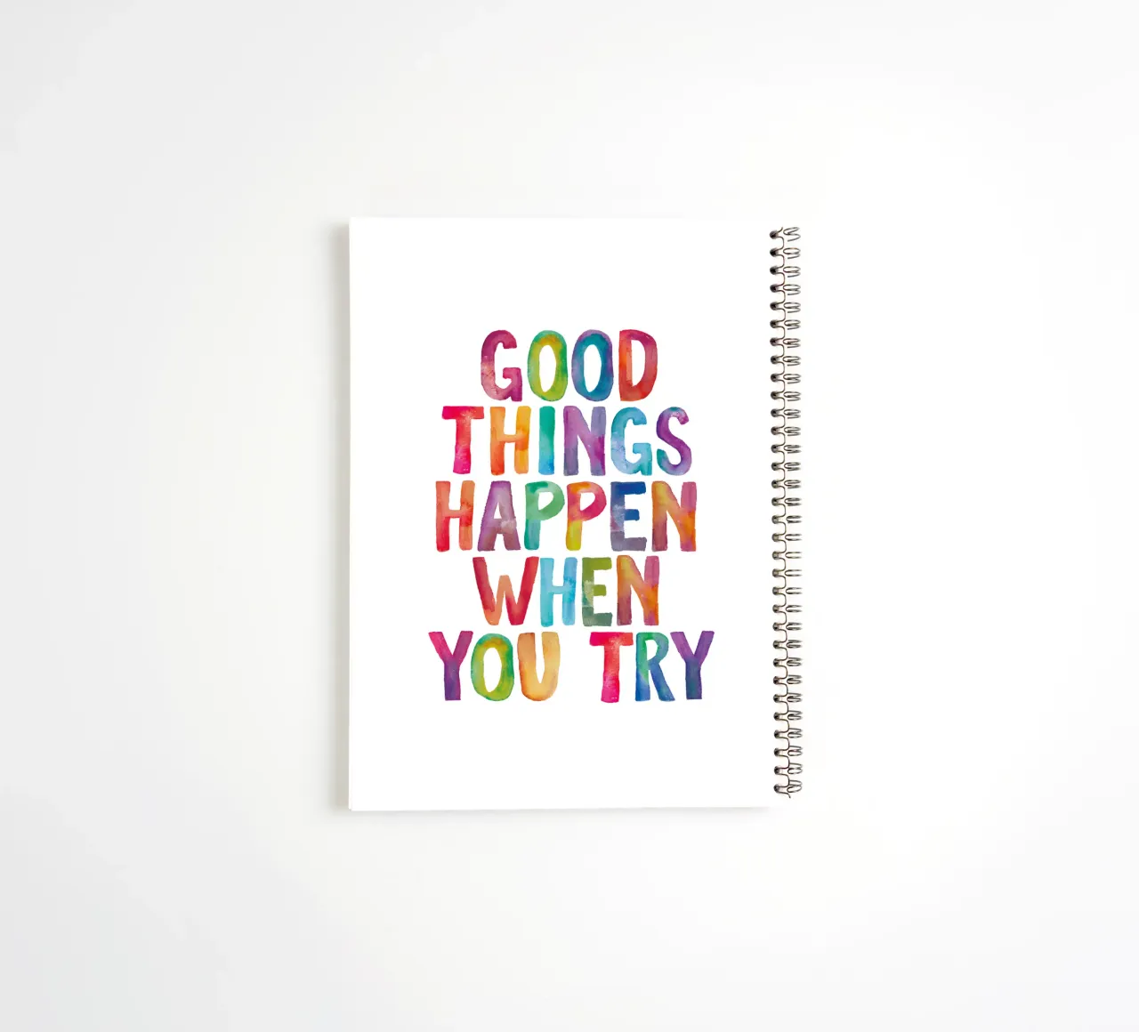 Good Things Happen When You Try Rainbow Typography Design spiral notebook by THE MOTIVATED TYPE