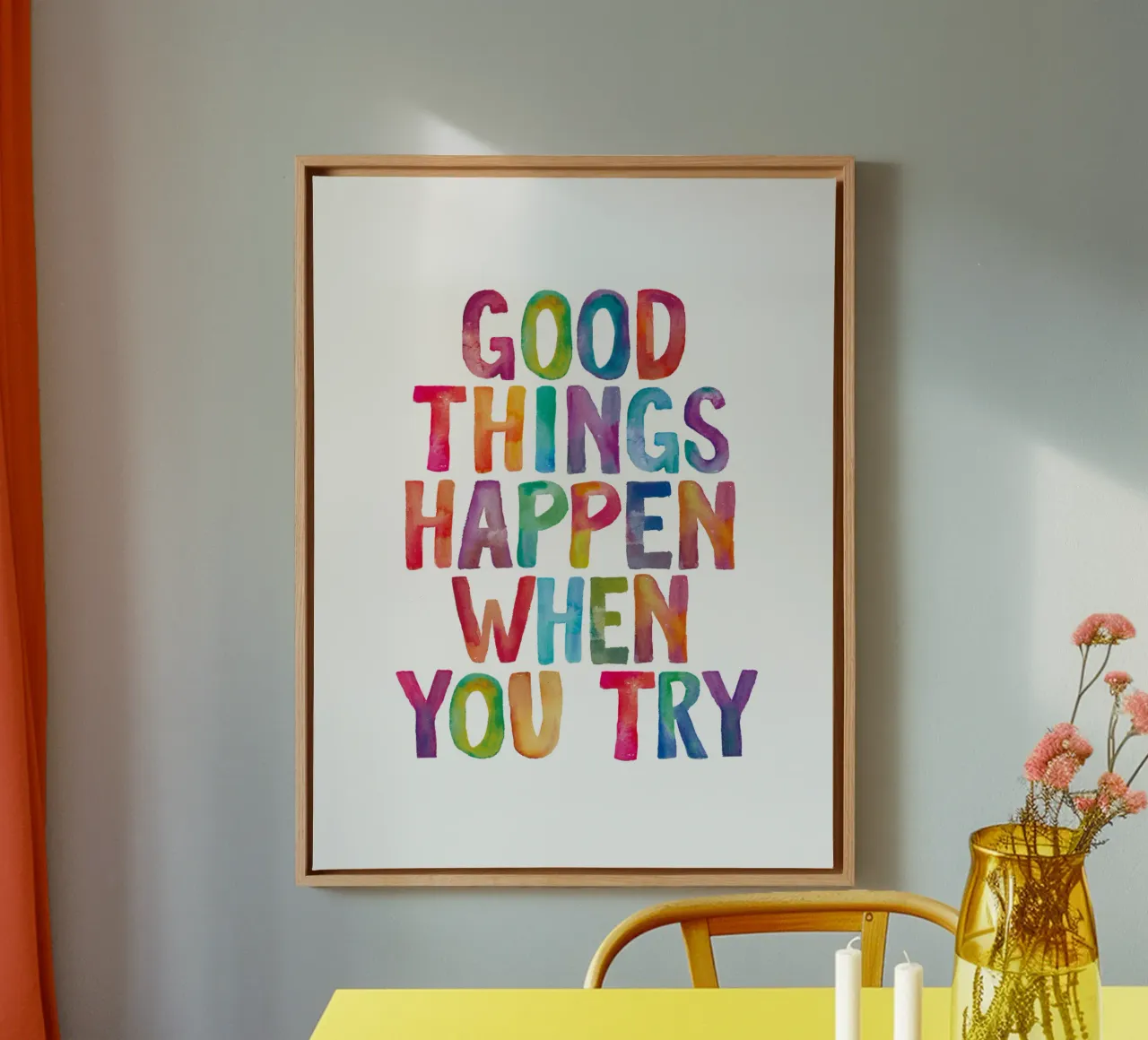 Good Things Happen When You Try Rainbow Typography Design canvas by THE MOTIVATED TYPE