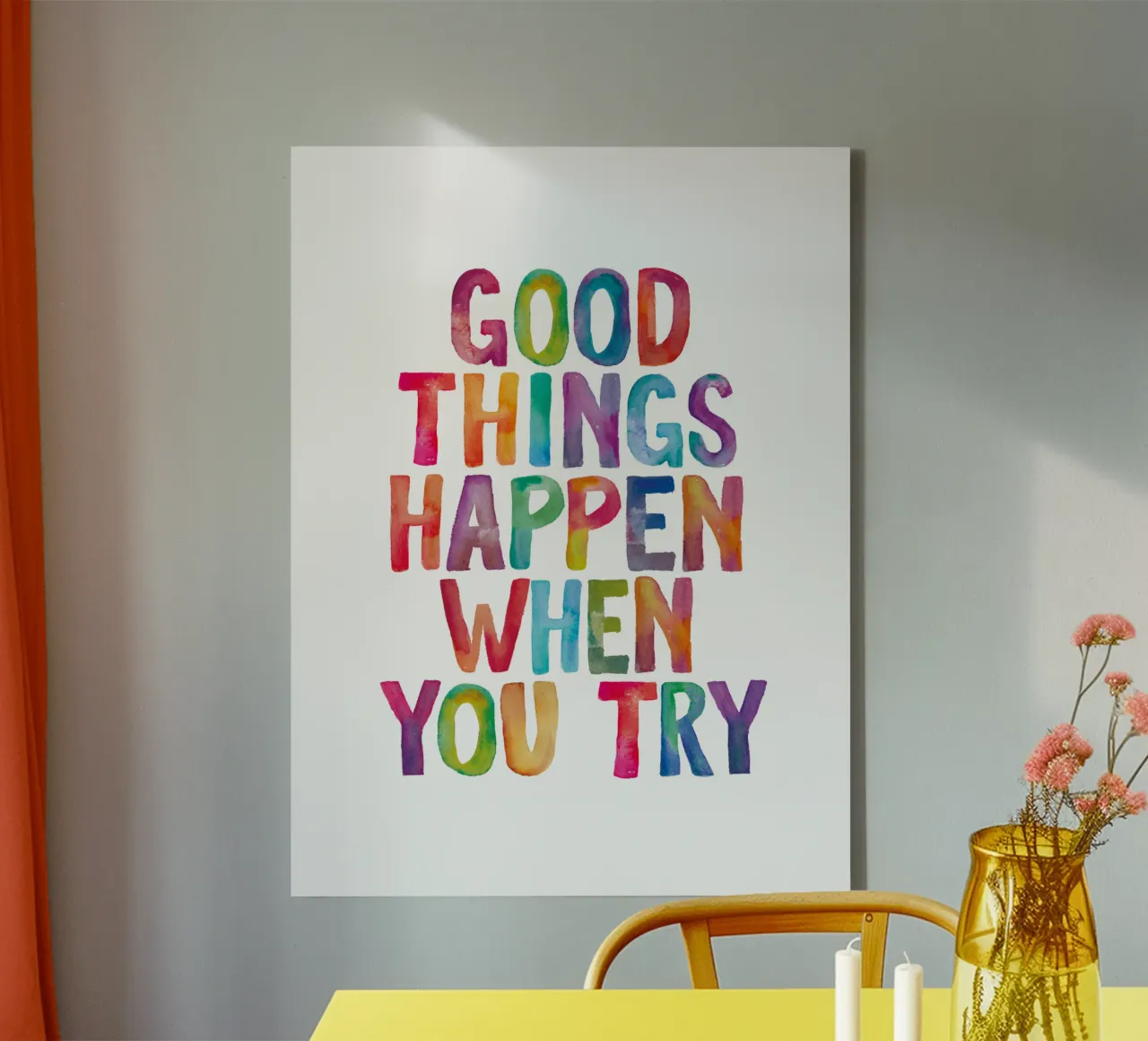 Good Things Happen When You Try Rainbow Typography Design canvas by THE MOTIVATED TYPE