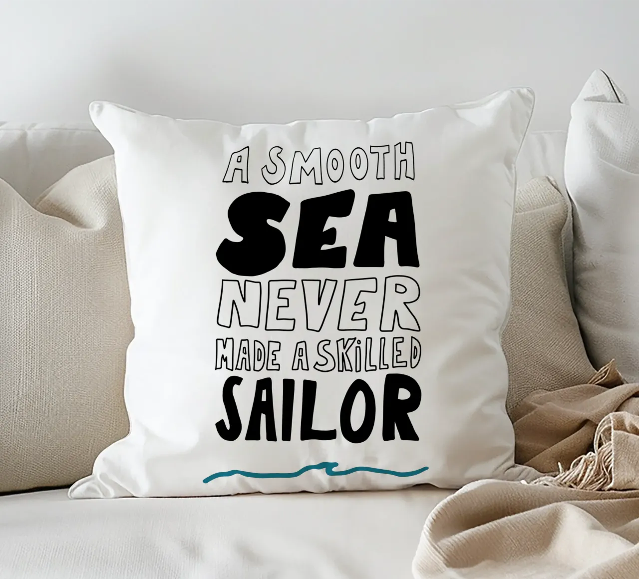 Smooth Sea Mutmacher Poster mit Wellen Icon, starker Message cuscino da LIMITED EDITION LETTERS