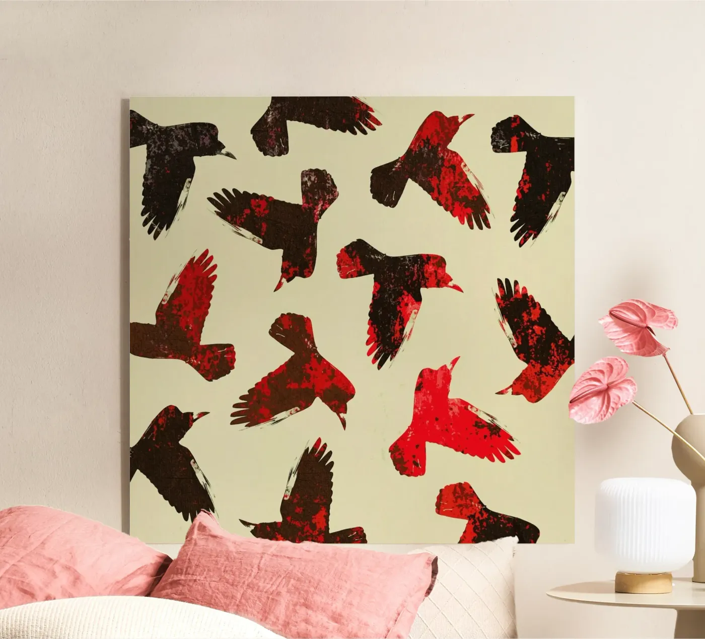 Birds 2 – Red acryl van Elisabeth Fredriksson
