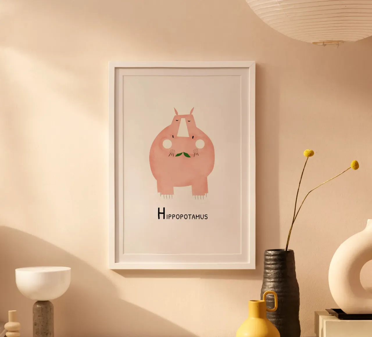 Hippopotamus poster con telaio in alluminio da Little Flourishes