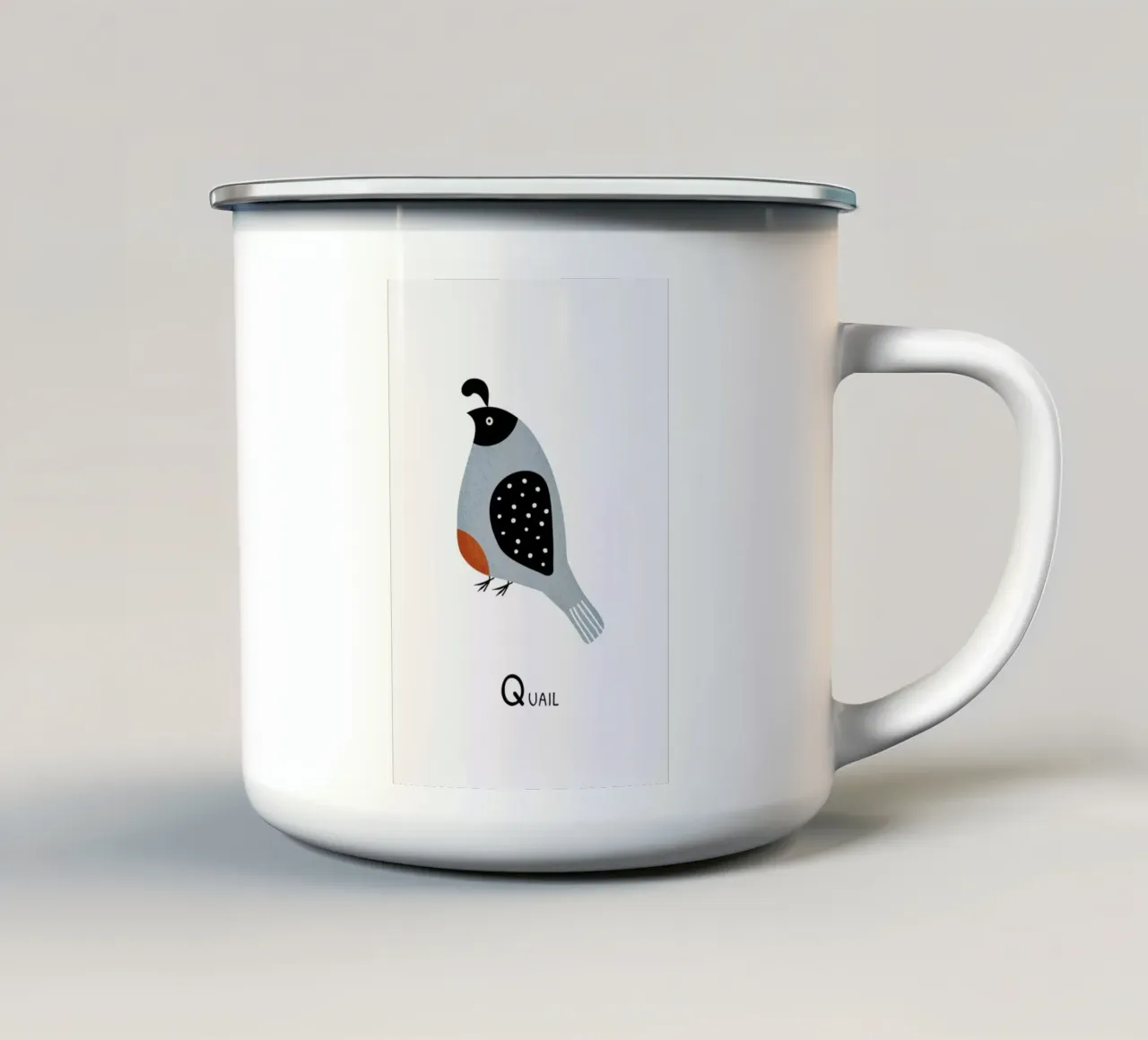 Q for Quail tazza in smalto da Little Flourishes