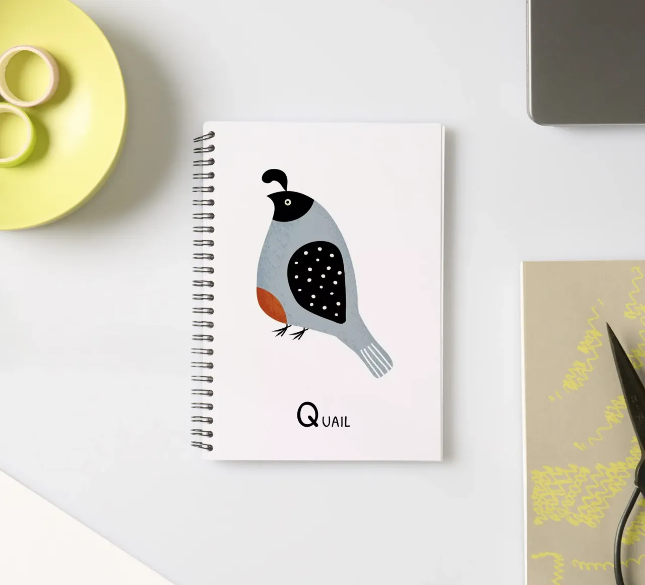 Q for Quail spiral notebook by Little Flourishes