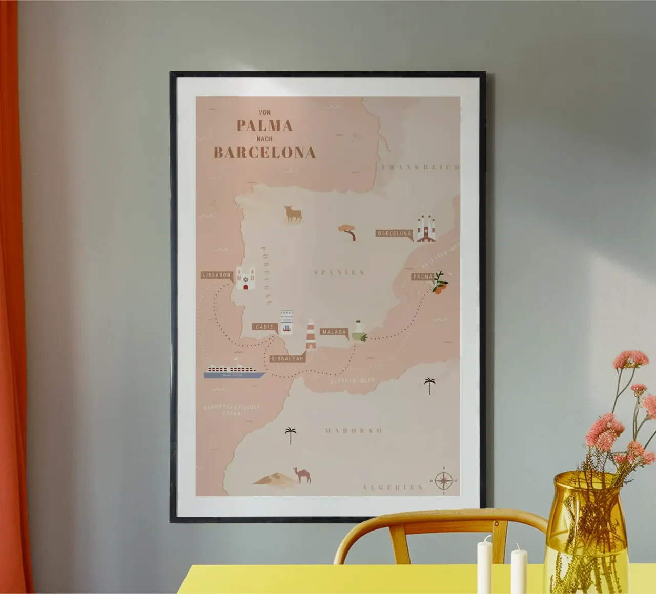 Von Palma nach Barcelona I poster con telaio in legno da Studio One