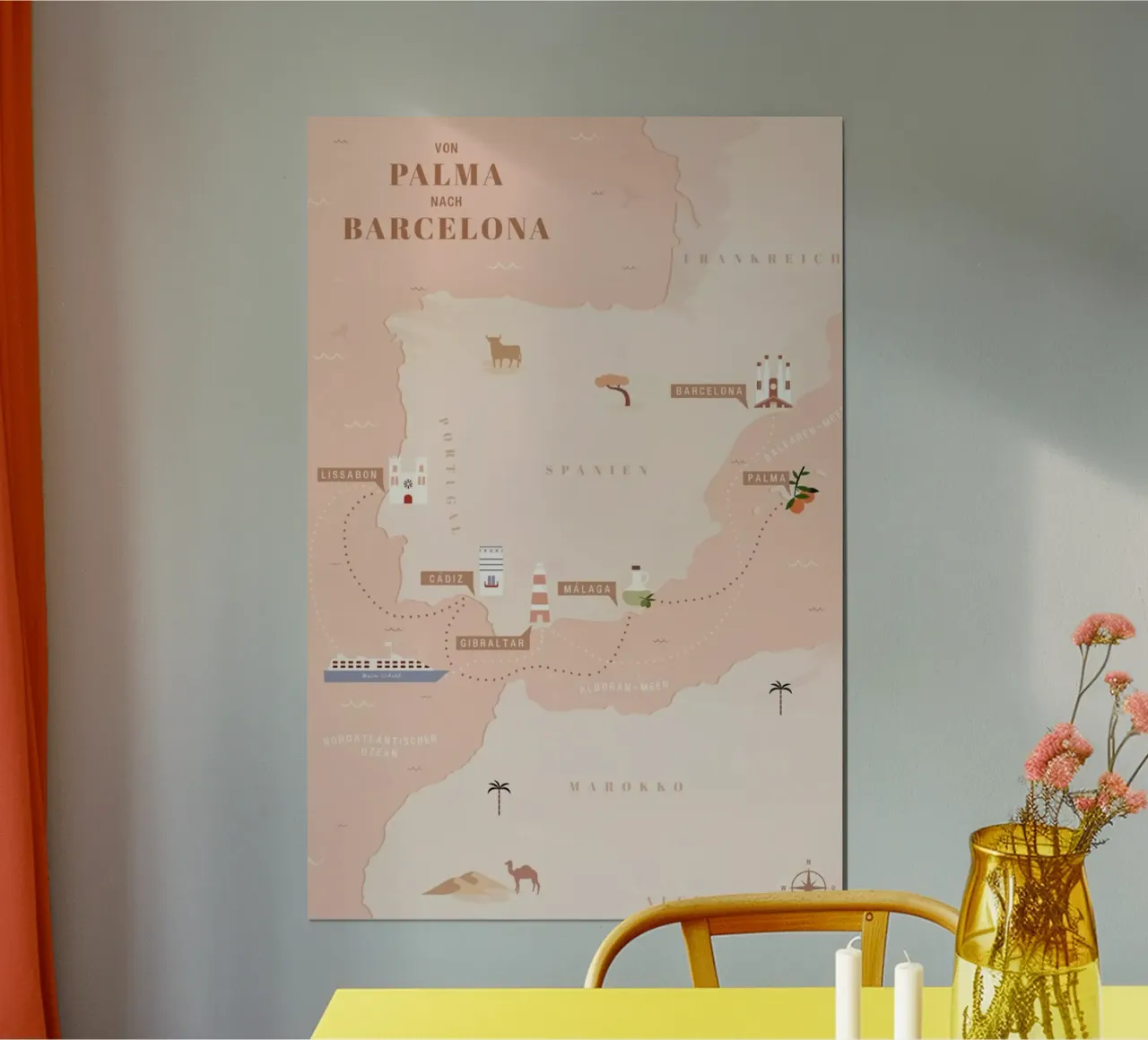 Von Palma nach Barcelona I poster con telaio in legno da Studio One