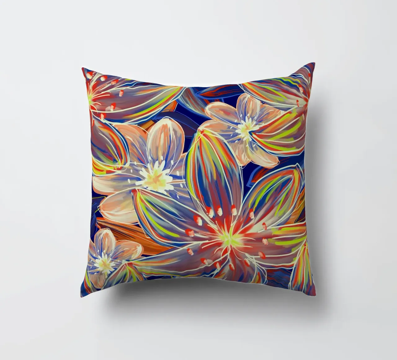 Fluo Bloom - Orange & Blue cuscino da designdn