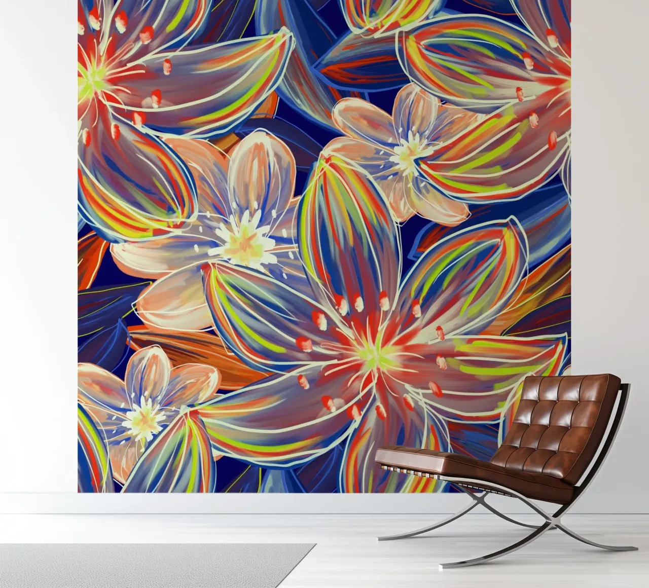 Fluo Bloom - Orange & Blue photo wallpaper by designdn