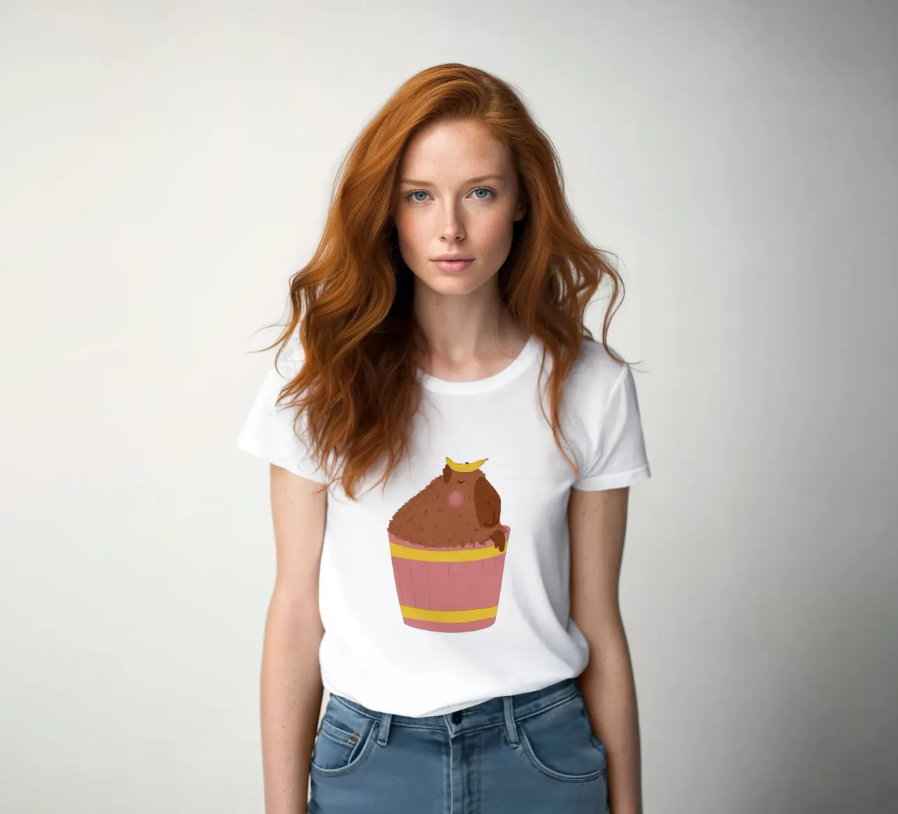 Capybara with Banana women's fitted t-shirt by Illustration Raissa Oltmanns