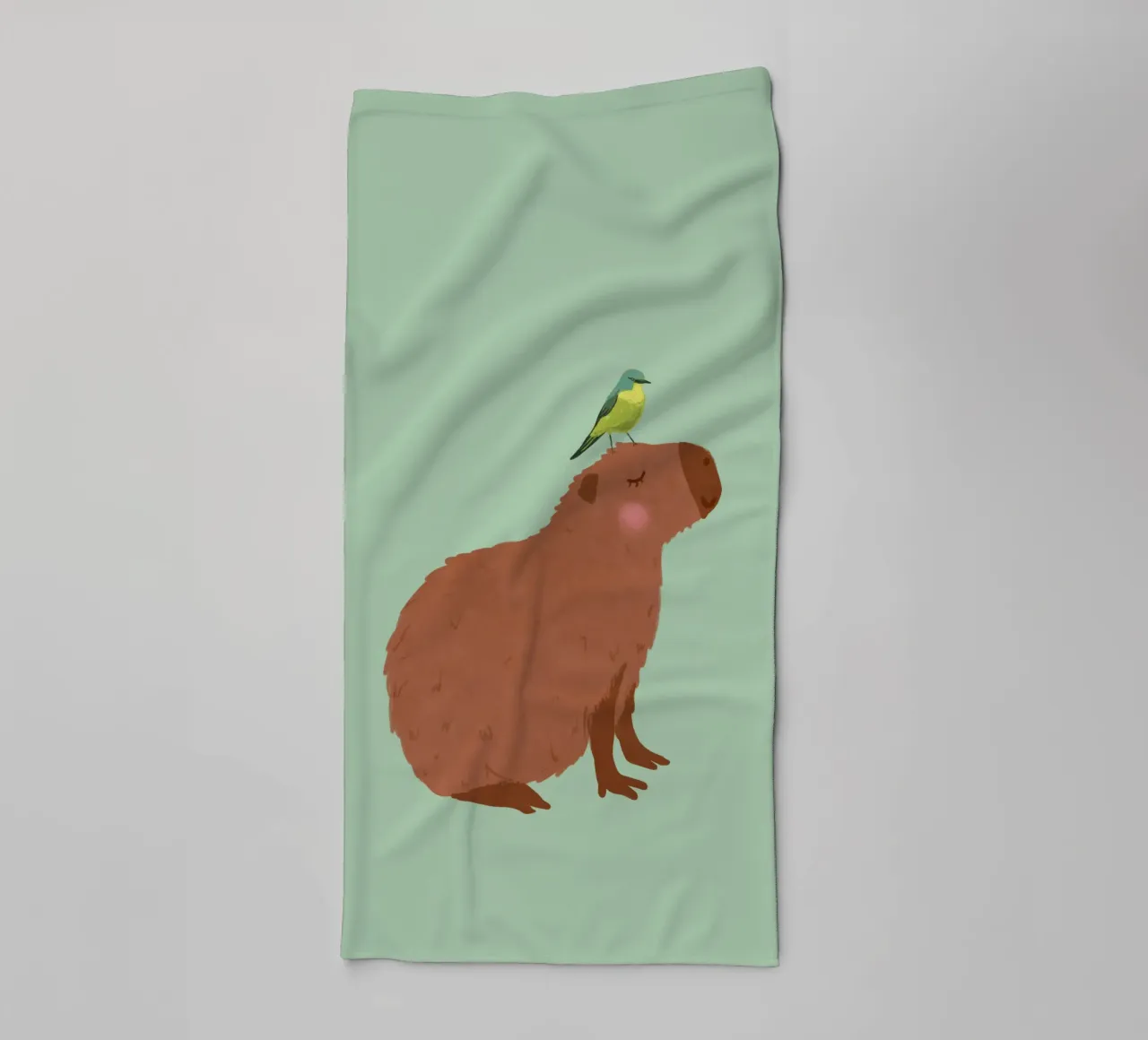 Capybara with Bird towel by Illustration Raissa Oltmanns