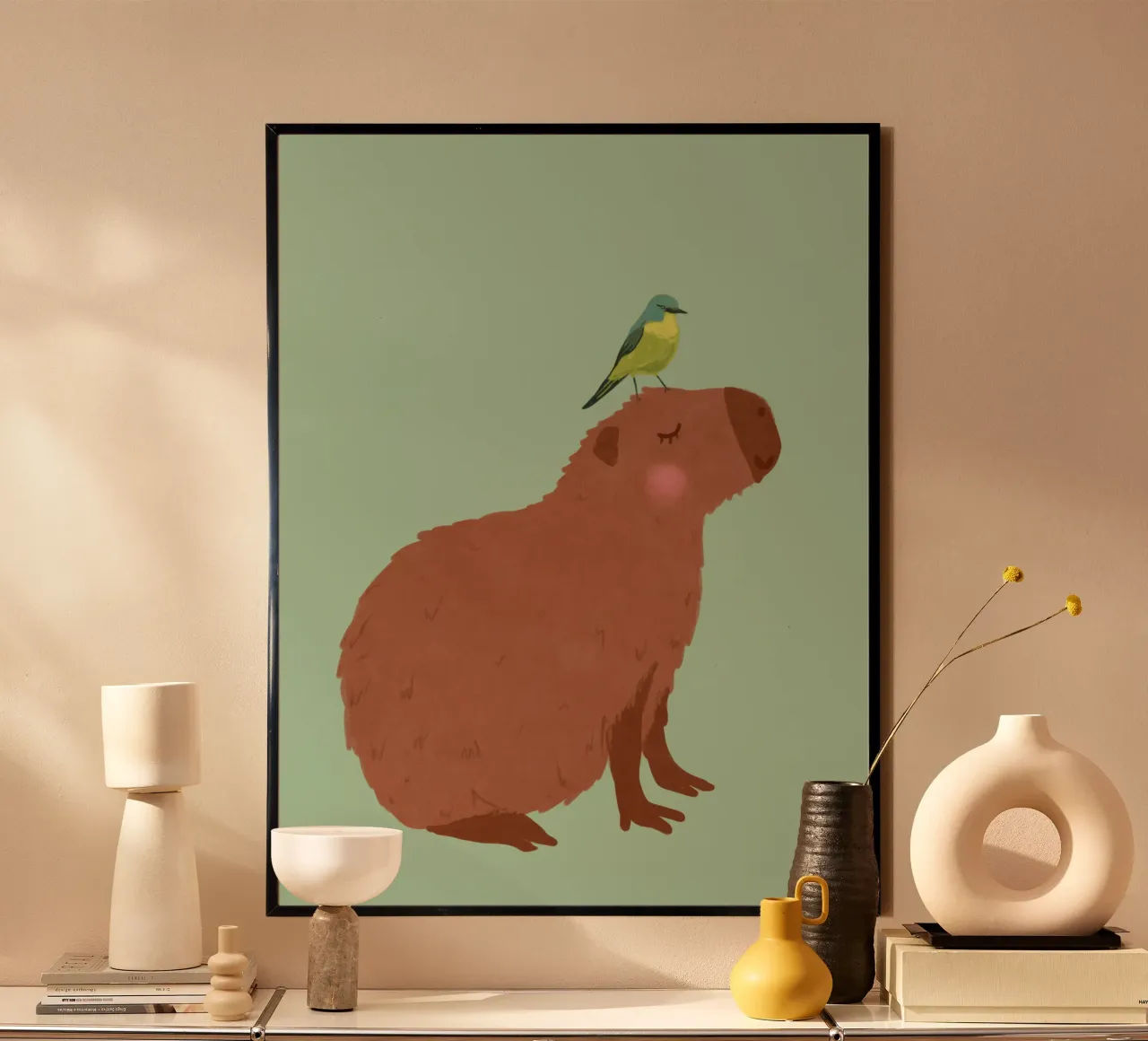 Capibara con uccello poster da Illustration Raissa Oltmanns