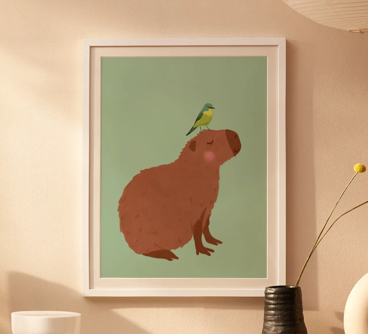 Capibara con uccello poster da Illustration Raissa Oltmanns