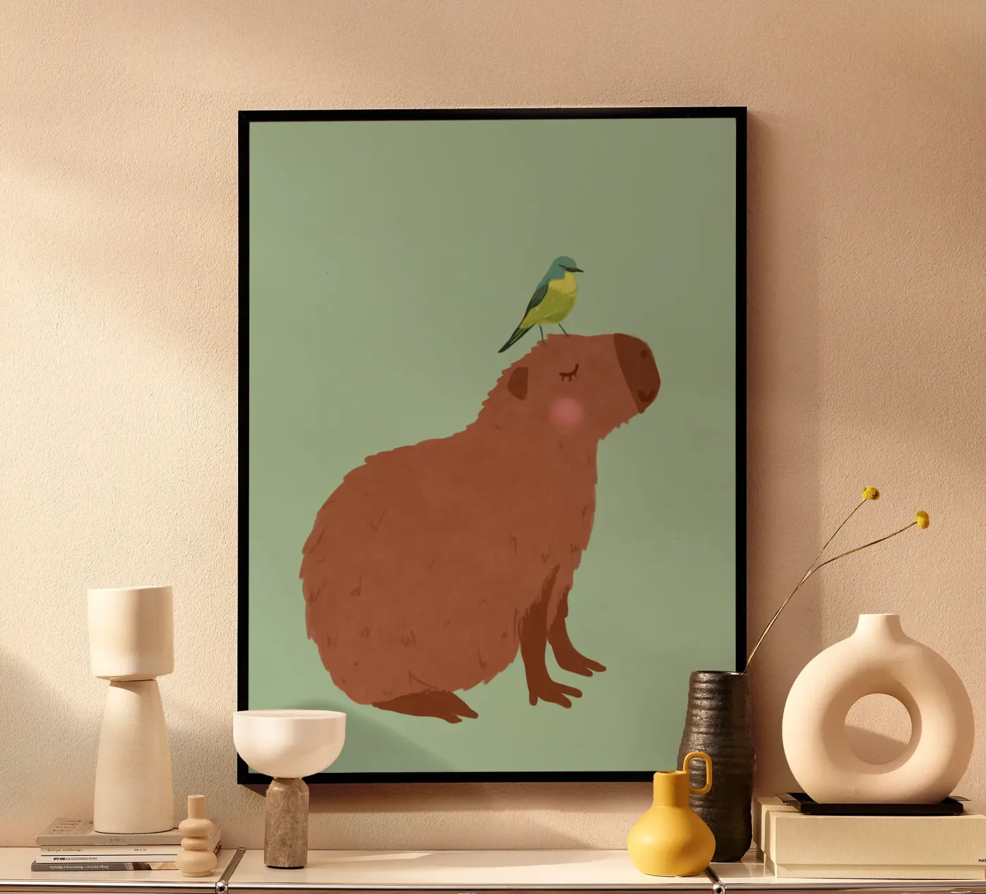 Capybara with Bird poster da Illustration Raissa Oltmanns
