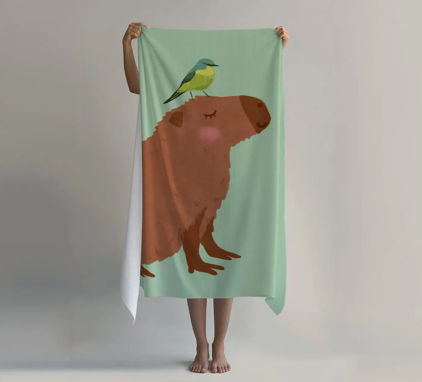 Capibara con uccello telo mare da Illustration Raissa Oltmanns