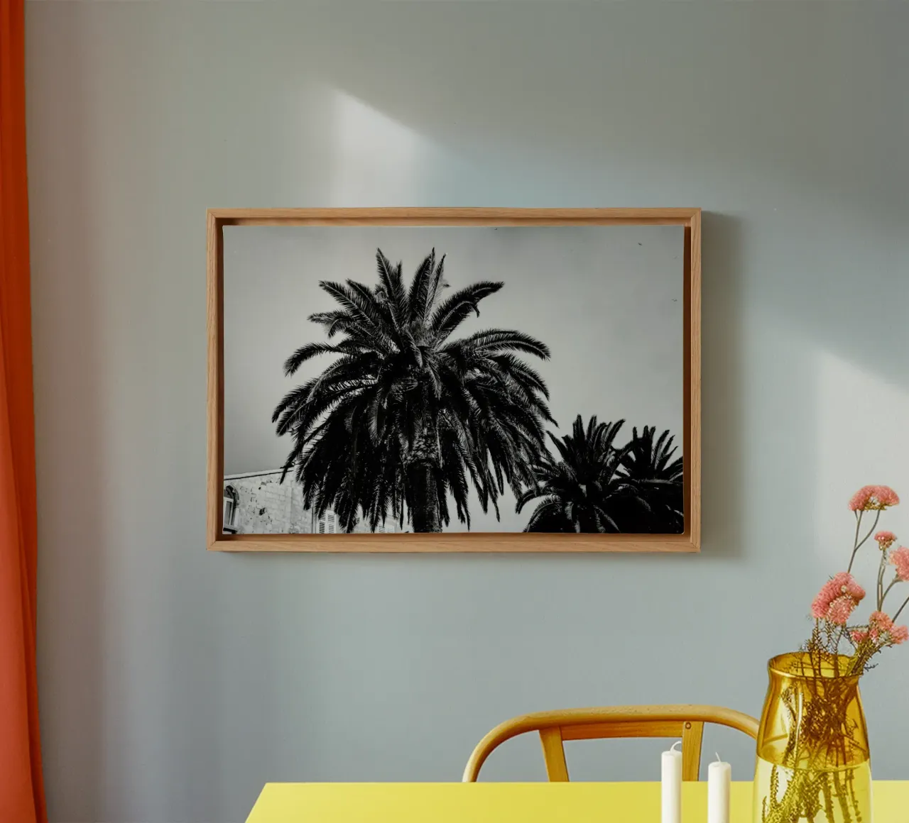 Black and White Palms canvas met Baklijst van Sebastian Hilgetag