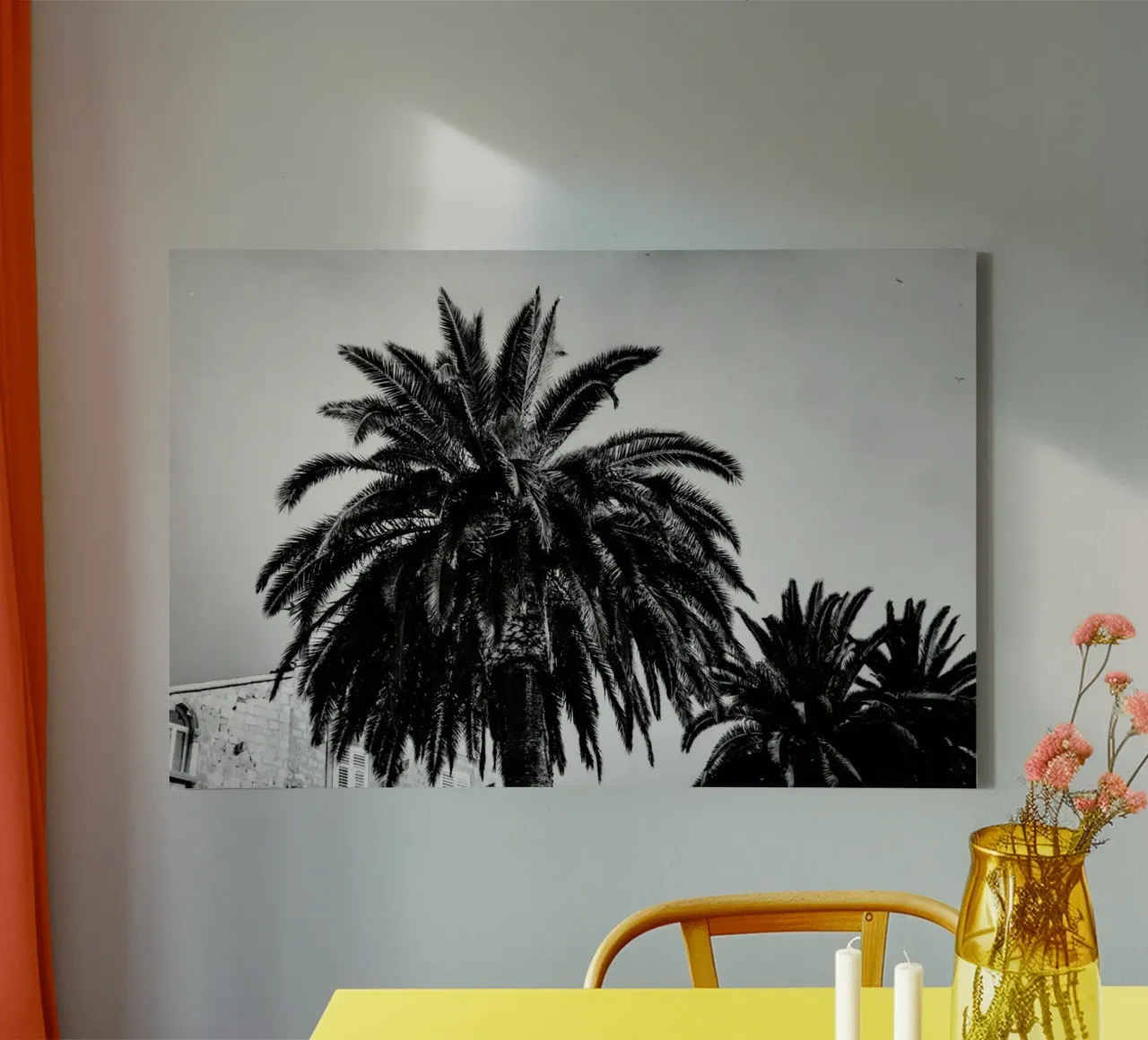 Black and White Palms canvas met Baklijst van Sebastian Hilgetag